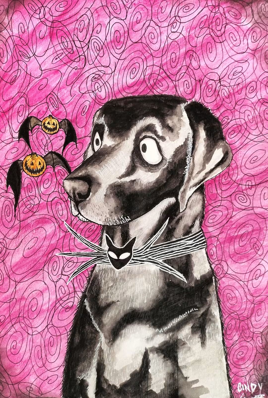 Custom Tim Burton-Inspired Pet Portrait